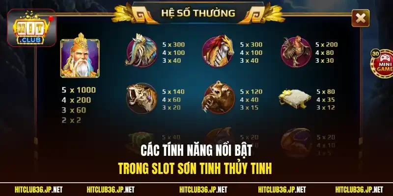 Các tính năng nổi bật trong slot Sơn Tinh Thủy Tinh